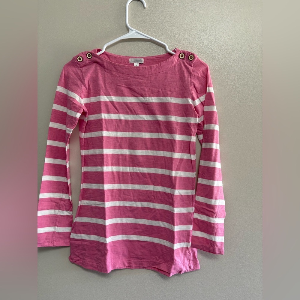 Charming Charlie Pink and White Striped Long Sleeve Top